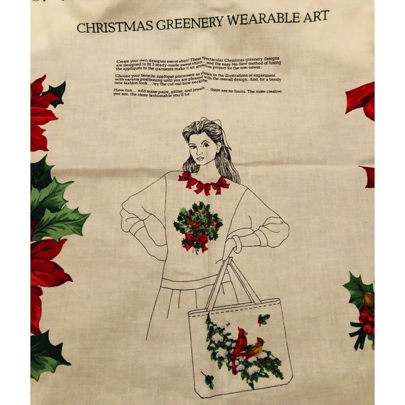 NOS VIP Cut & Sew Fabric Panel VTG Christmas Wearable Art Appliqué Tops & Bags - Picture 5 of 12
